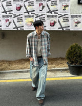 SAND MID BLUE WIDE DENIM PANTS