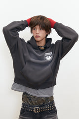 Vintage Spray Crow Key's Crop Hoodie (Charcoal)