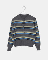 Runli Stripe Ribbed Round Neck Long Sleeve Cardigan