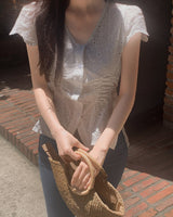 Surfy Embroidered Shirring Blouse