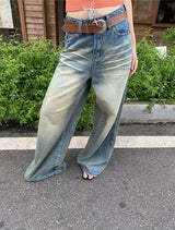 ローズワイドスクラッチヴィンテージデニムパンツ