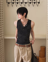 26SS★ [PLAN MADE/MADE] Acid Henley Neck Washing Sleeveless