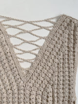 Popcorn Lace-up V-Neck Knit Vest