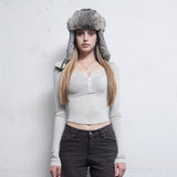 Skull Button Top [Beige]