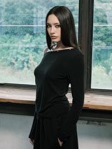 EYELET OFF SHOULDER L/S (BLACK)