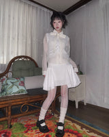 (2color) Lace Unbalance Flare Mini Skirt