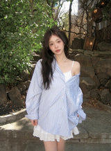 #Daily Overfit Stripe Shirt + Tie Set (2color)