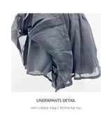 Ribbon puff strap blouse skirt pants setup SET (3 colors)