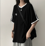 タニエンブロイダリーパターンワッフルトラックボクシーフィット半袖Tシャツ