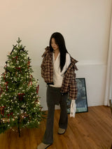 Witty Bulky Check 2-Way Zipper Hood Puffer