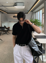 ジェイクスリケットハチハーフジップアップショートスリーブニット