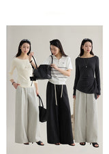 High-waisted straight wide slacks