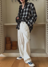 ポリーバングワイドデニムパンツ
