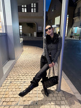 Black fur striped knit cardigan