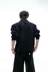 Striped Scarf V-Neck Polo Sweatshirt