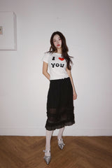 アイラブユー タイトラウンドスパンデックス半袖Tシャツ