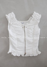 Star Patch Shirring Zip-Up Blouse