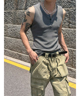 [S/S] ピグメントヘンリーネッククロップノースリーブ(3color)