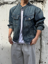 With denim biker jacket