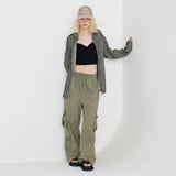 Washing Cotton Cargo Banding Pants Vintage Khaki