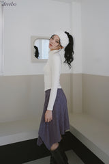 velvet line half-turtleneck zip-up slim top