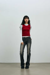 COMET LAYERED SLEEVE TOP / RED