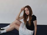 レースジップカラー半袖パフTシャツ(black)