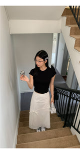 Work White Ribbon Long Skirt