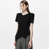 ショルダーパデットワッフルTシャツ _ ブラック