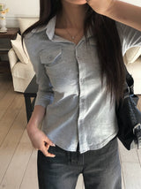 Kar Open Collar Pocket Three Quarter T-shirt
