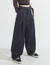 Overfit Maxi-legnth Pintuck Wide Raw Denim Pants