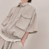 street shape shortsleeve zipup_beige