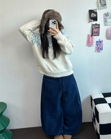 フリース🩷サイドピンタックロングワイドオーバーパンツ 💙🤎🩷🩶🖤5COLOR