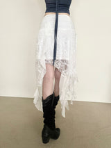 1370. Lace slit ribbon long sk (2color)
