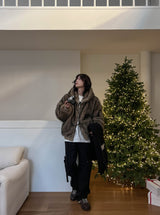 Kuro two way fur hoodie zip-up