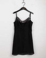 Haple see-through slit ribbon strap layered tank top mini dress