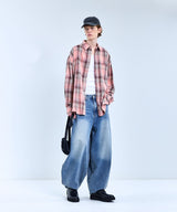 87-STAN082 Vintage Plaid OverFit Pocket Long-Sleeved Check Shirt