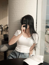 [BELLIDE MADE] SWIRLING RIB CROPED T-SHIRT