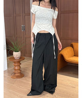 One tuck stripe wide slacks(3color)