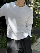 Waffle diagonal button crop long-sleeve t-shirt
