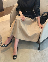 Doberin Open Collar Pintuck Blouse (Belt Set)