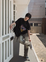 パームプリントクロップショートスリーブTシャツ
