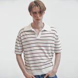 CROPPED STRIPE KNITTED POLO SHIRT (WHITE)