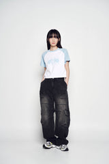 25SS スペースラビットラグランクロップ半袖Tシャツ スカイブルー