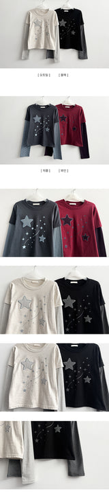 ルナスターパッチストライプレイヤードロングスリーブTシャツ
