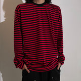 ストライプオーバーフィットカジュアル長袖Tシャツ