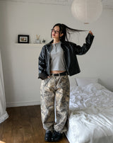 Dutch rivet semi-crop leather jacket