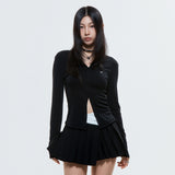 (DUC) Round-Neck Cardigan Black