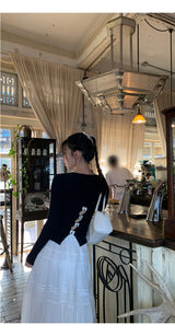 Back White Bow Long Sleeve Knit T-shirt