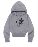KIAN SPRAY CROSS LEATHER PATCH KNIT HOOD T